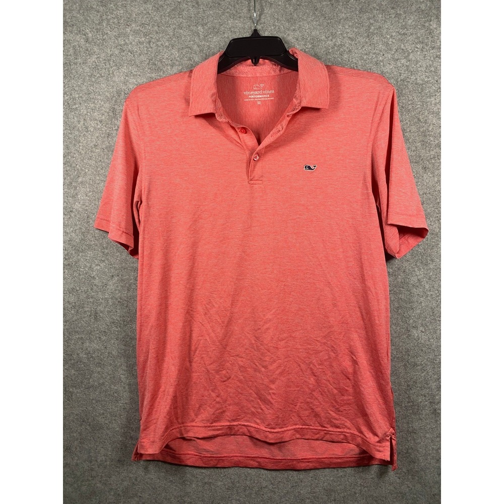Vineyard Vines Performance Polo Shirt Mens Medium Pink Micro Stripe Short Sleeve